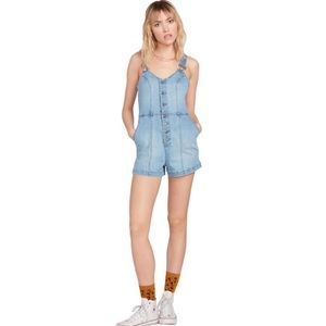 Volcom Liberator 2 Denim Romper Shorts Overalls